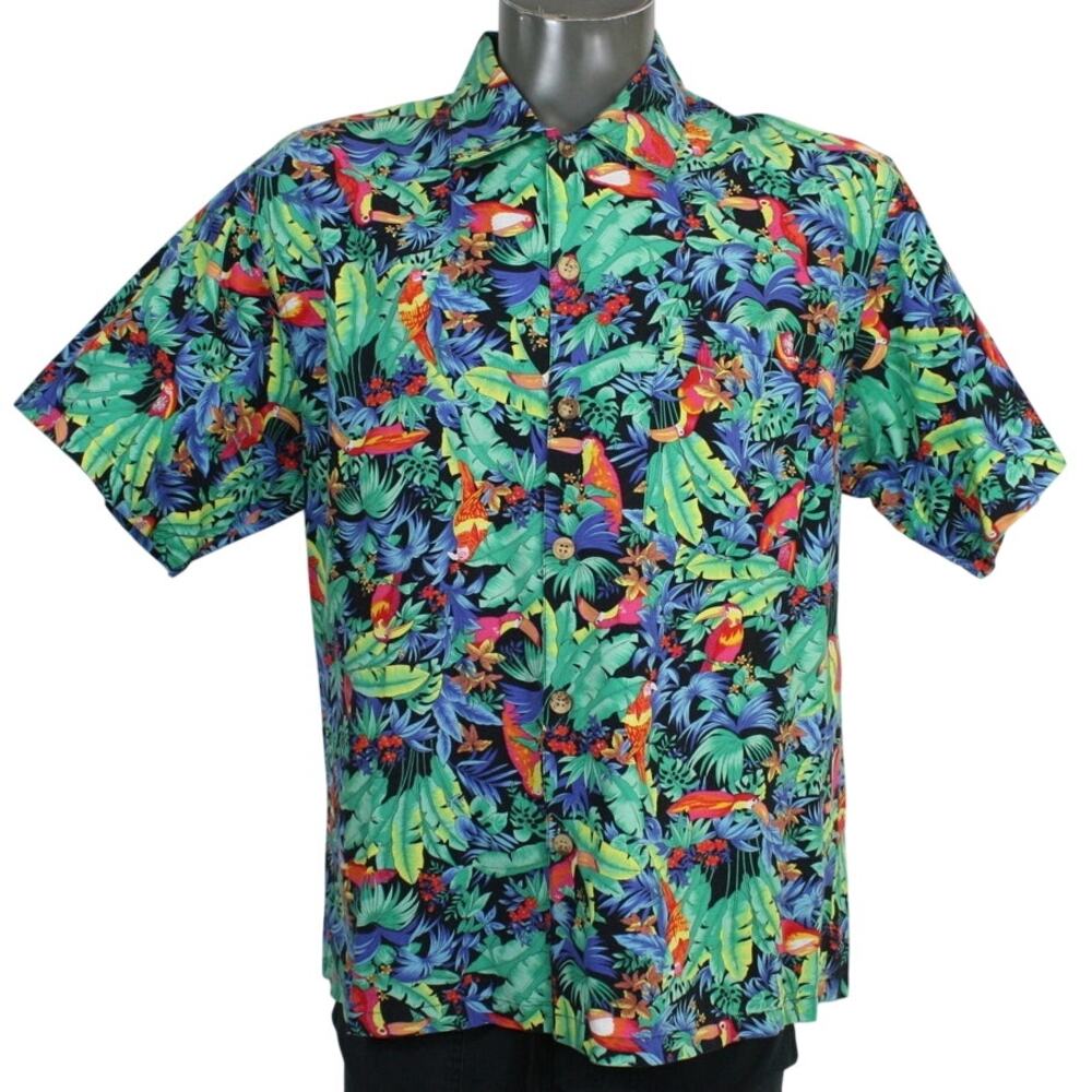Vintage Toucan Dance Fast Lane Hawaiian Shirt Mens M Tropical Aloha